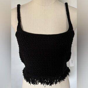NEW w/Tags AQUA Fun Black Knit Fringe Tank Crop Top Women's Size Medium